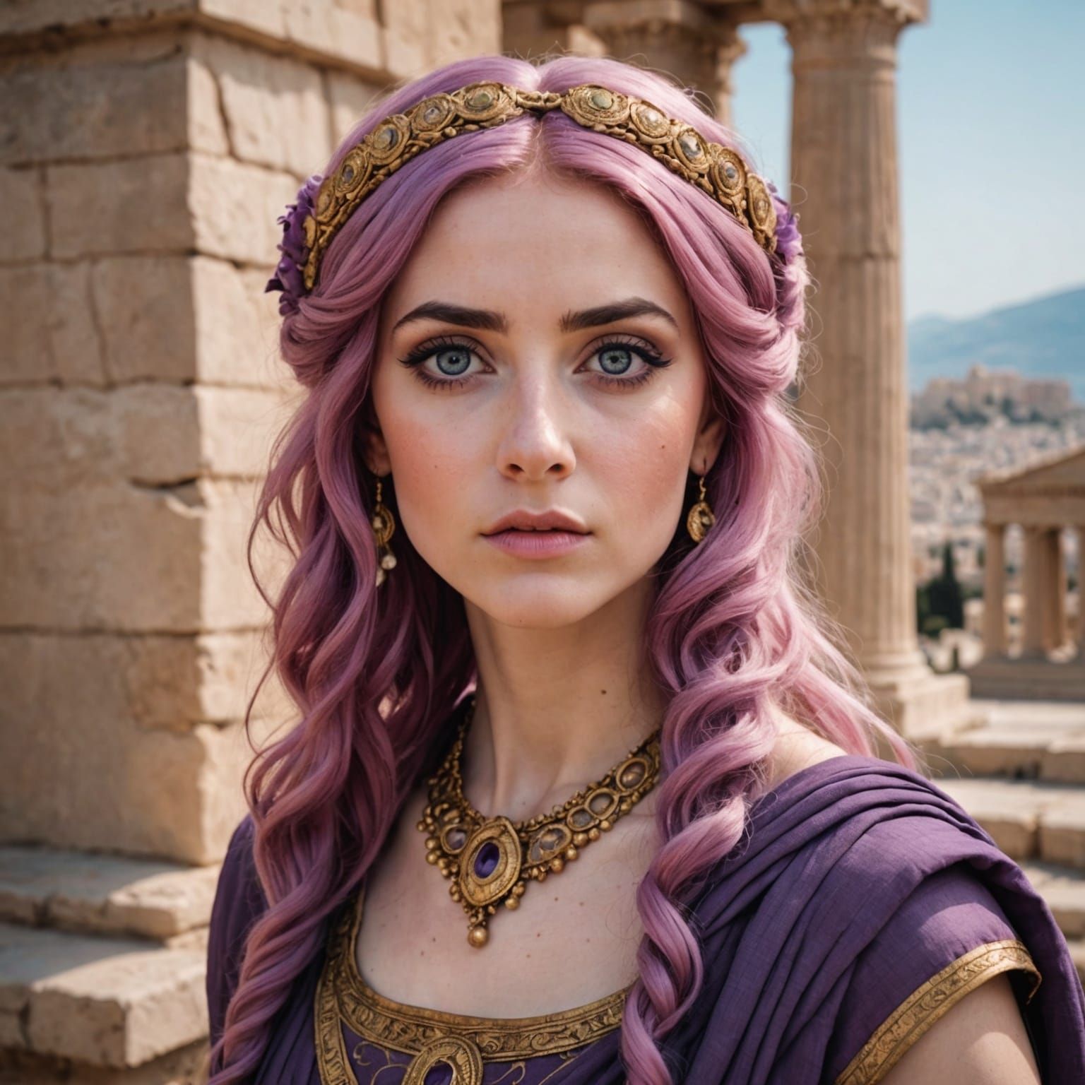 Woman with Pastel Hair in Ancient Greek Clothes