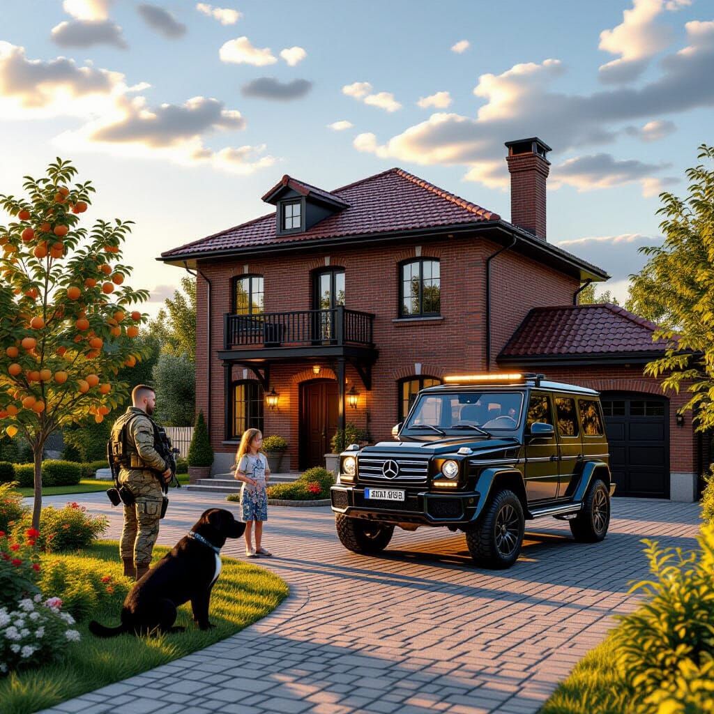 Ukrainian Soldier Greets Family and Dog at Golden Hour