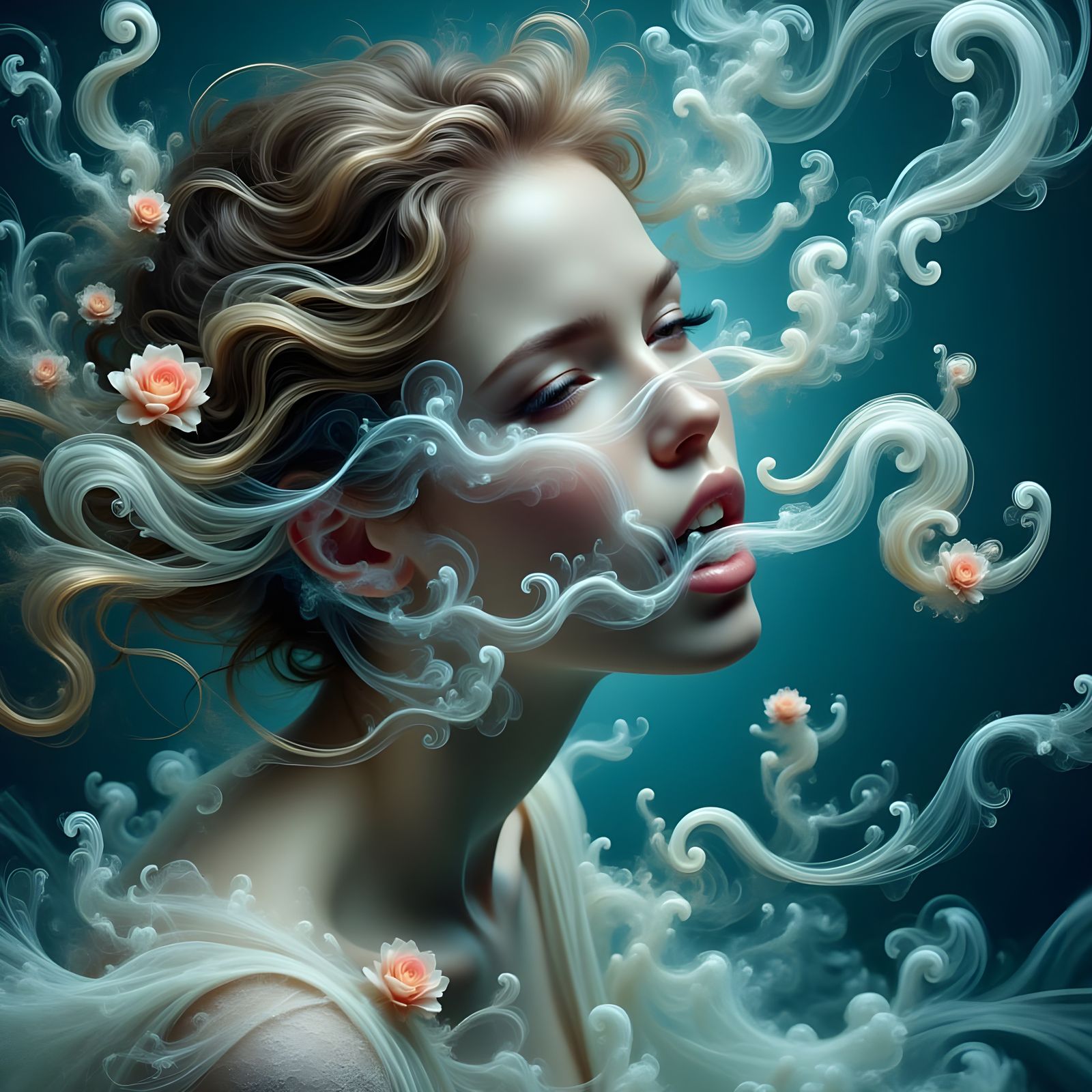 Ethereal Woman with Tentacles in Dark Surrealism