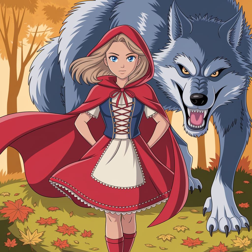 Red Riding Hood and the Wolf in Anime Style