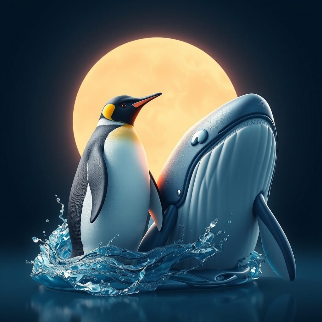 Whale and Penguin Under Full Moonlight in Stunning 8k Anime....