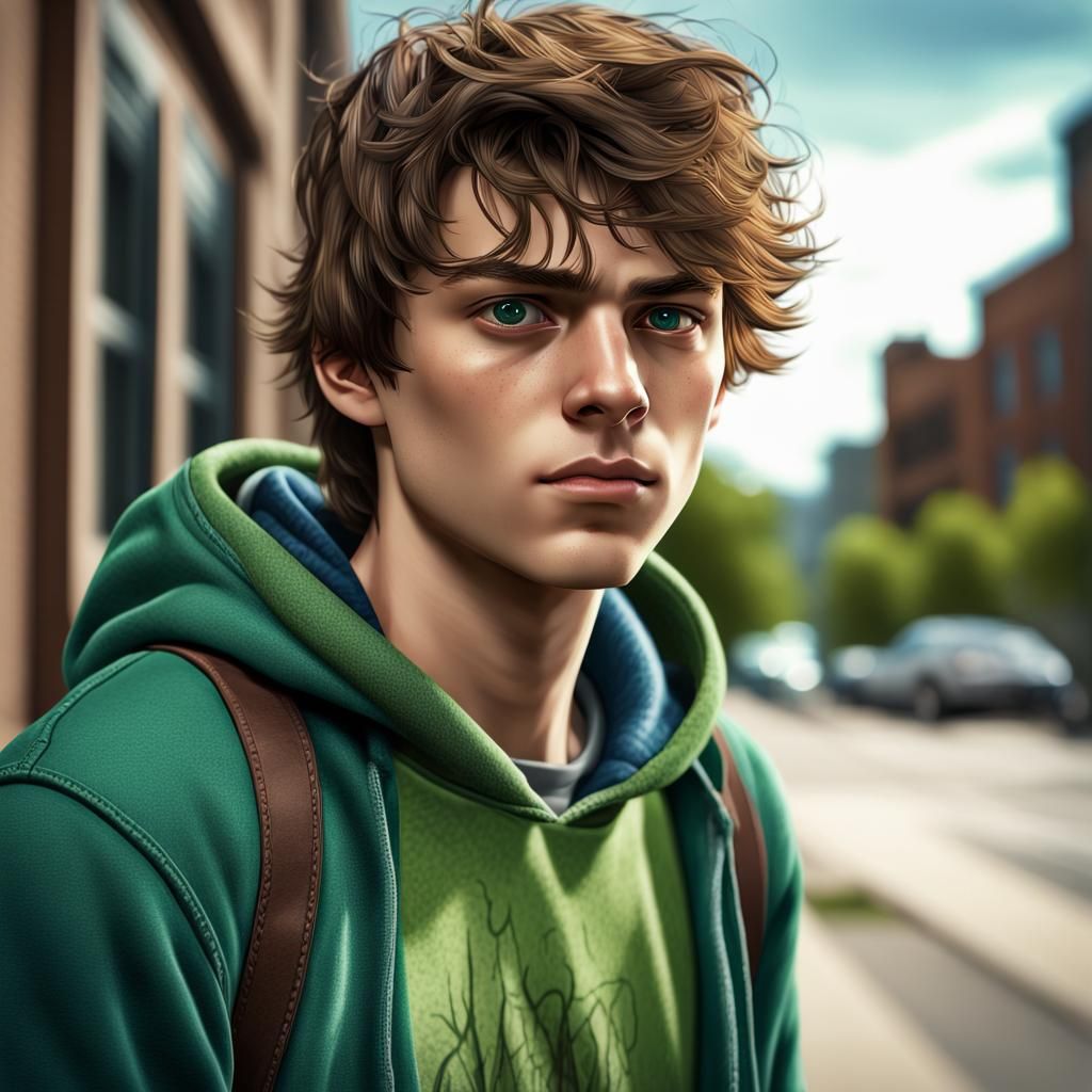 Hyperrealistic Teenager in Hoodie, Cinematic Portrait