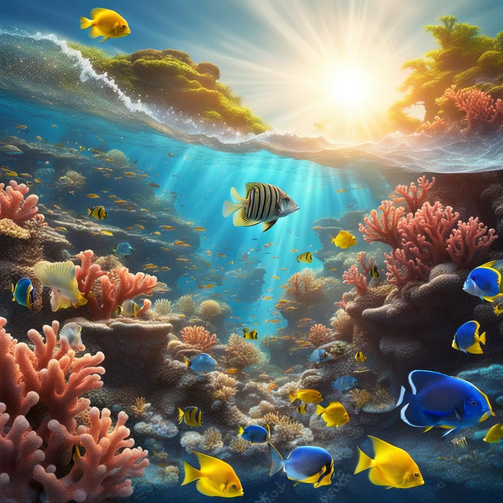 Wave Cresting Over Coral Reef: Matte Painting