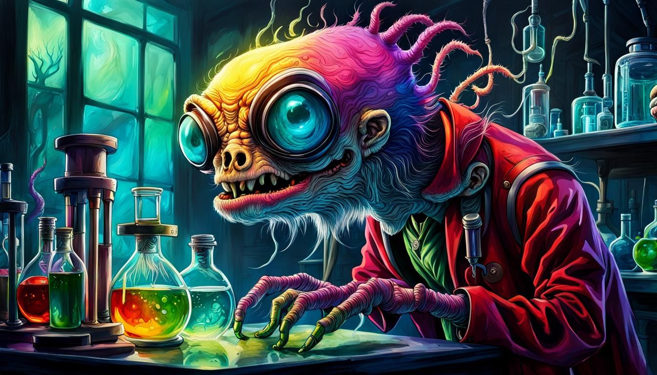 Strange Creature Doing Weird Science: Digital Illustration