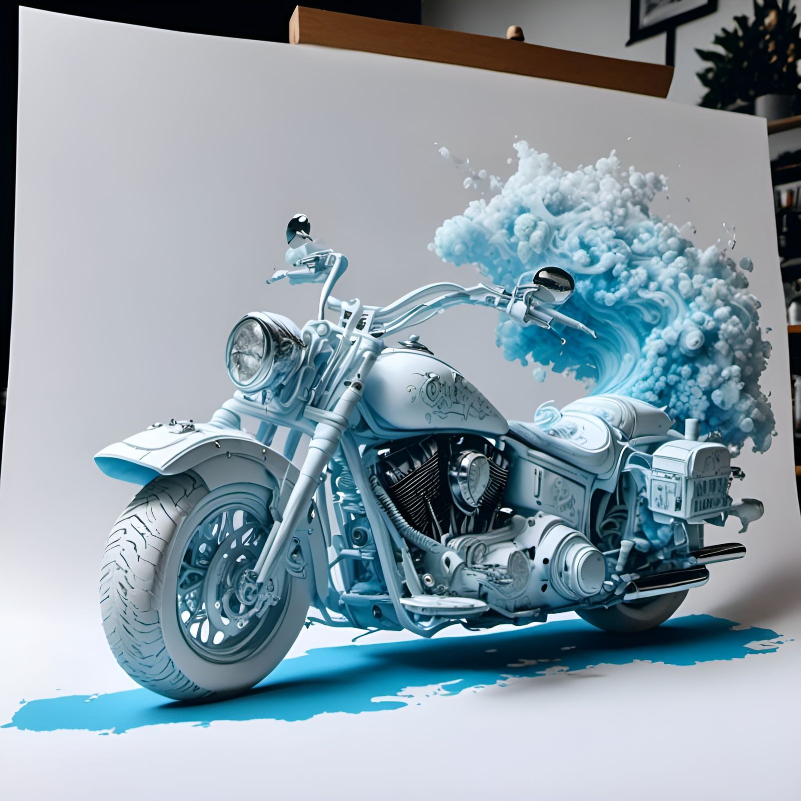 Fluffy Cloud Skull Motorcycle in 3D Paper Style