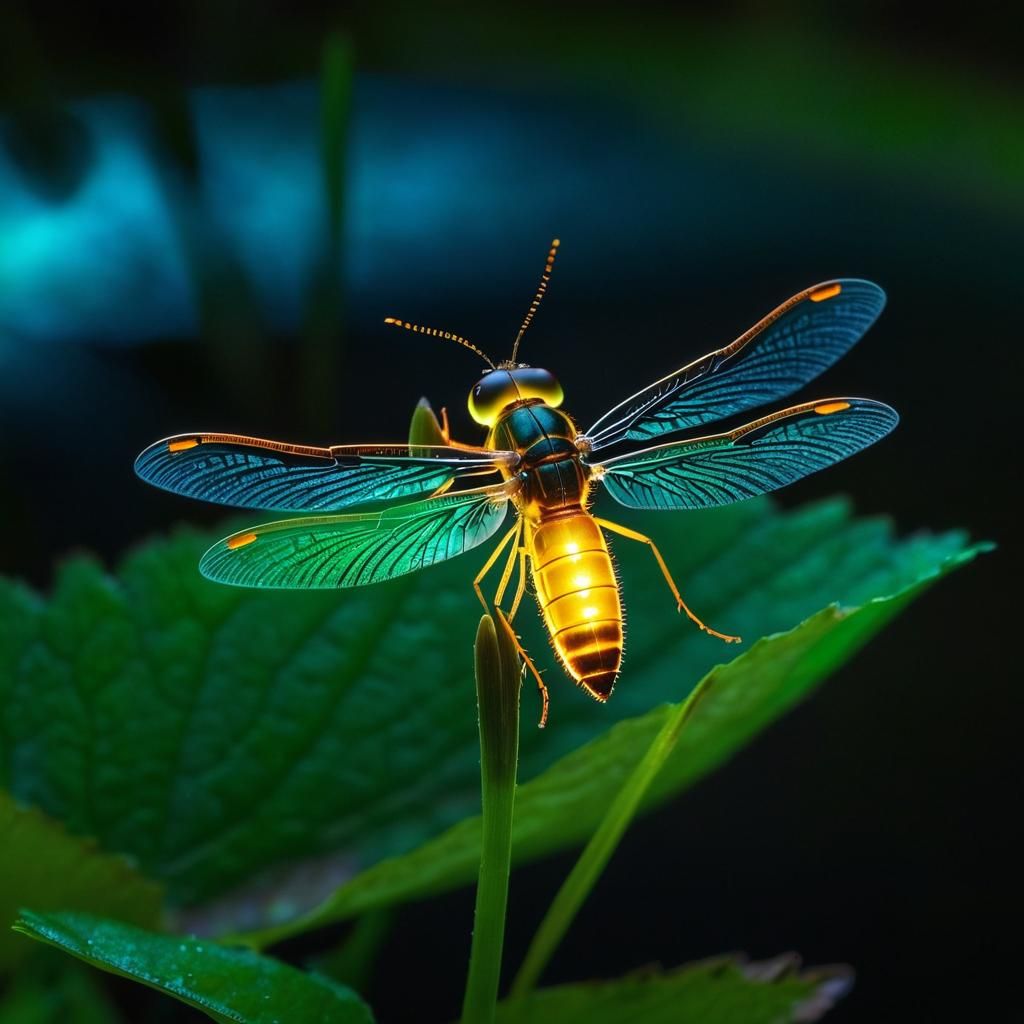 Macro Photo of a Bioluminescent Firefly at Dusk