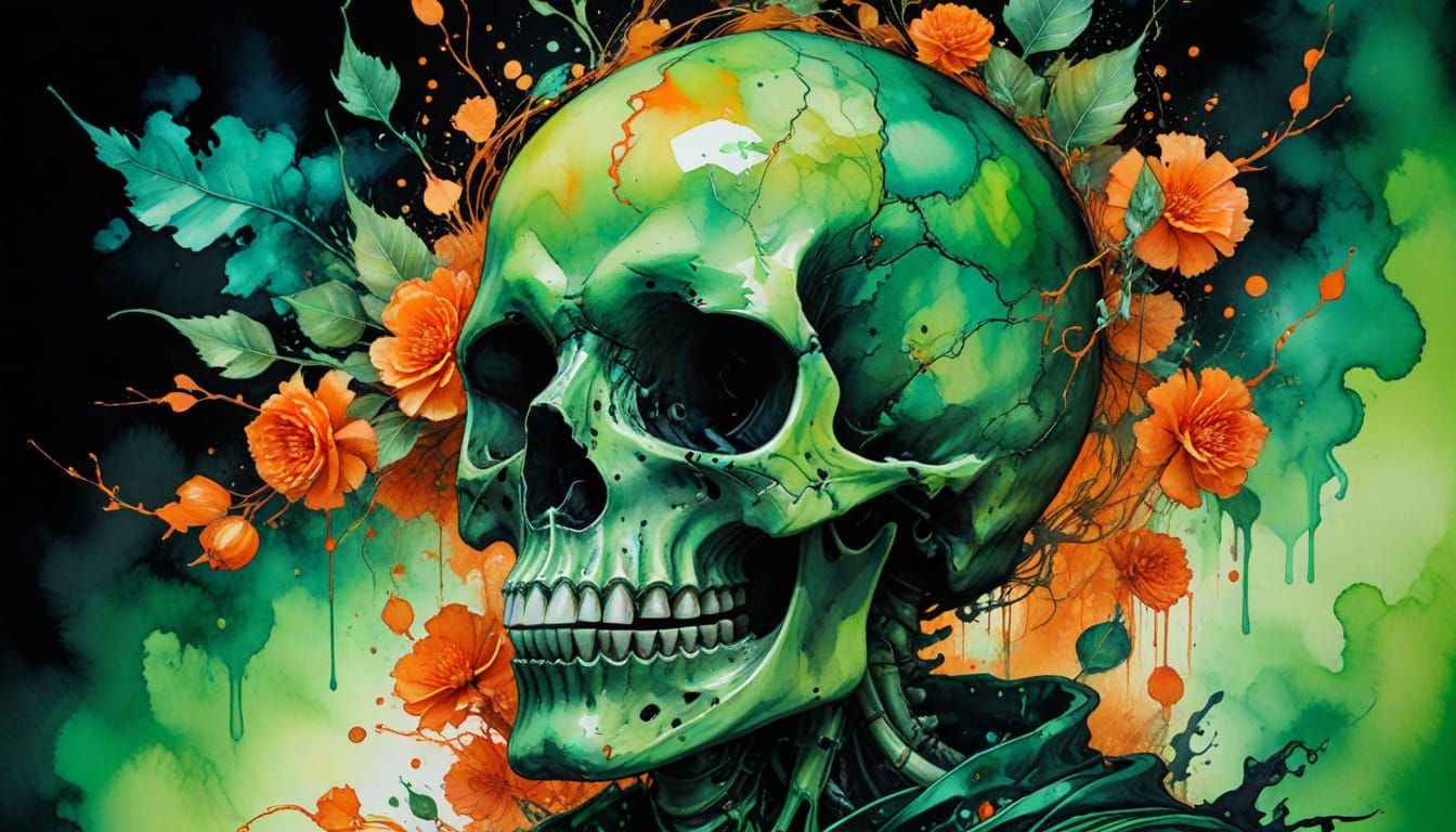 Neon Vanitas: Watercolour and Alcohol Ink Art