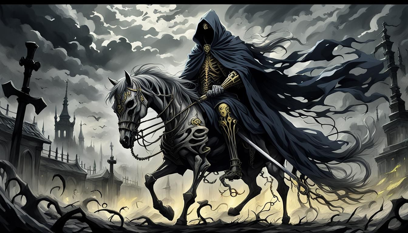 Dark Fantasy Anime: Yellow Horse of Doom Rides Under Ominous...