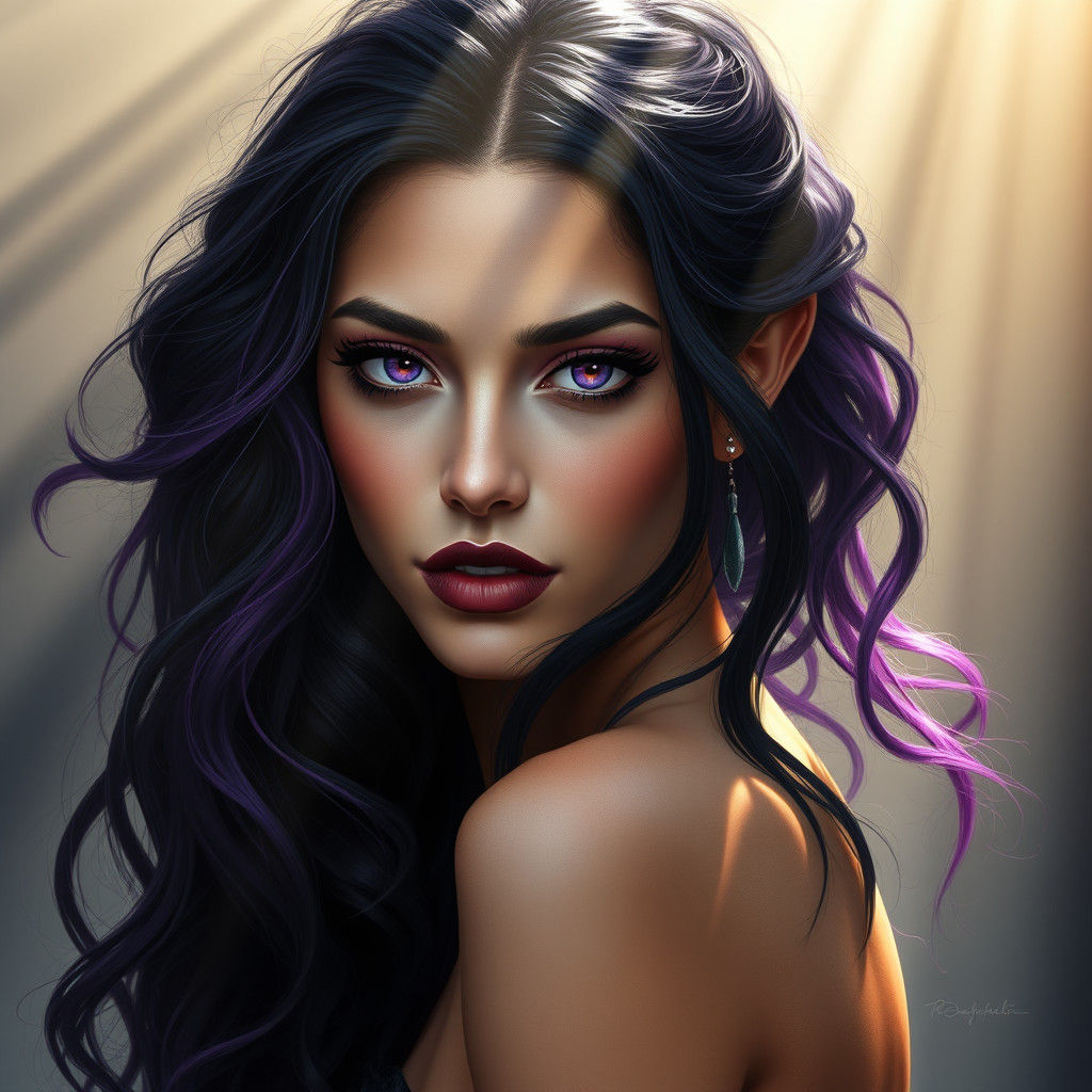 Ethereal Woman with Violet Eyes in Dreamy Lighting