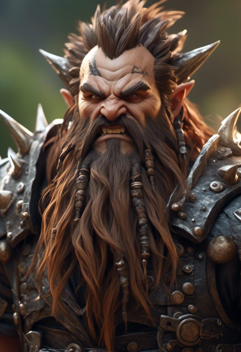Angry Dwarf Portrait in Hyperreal Style