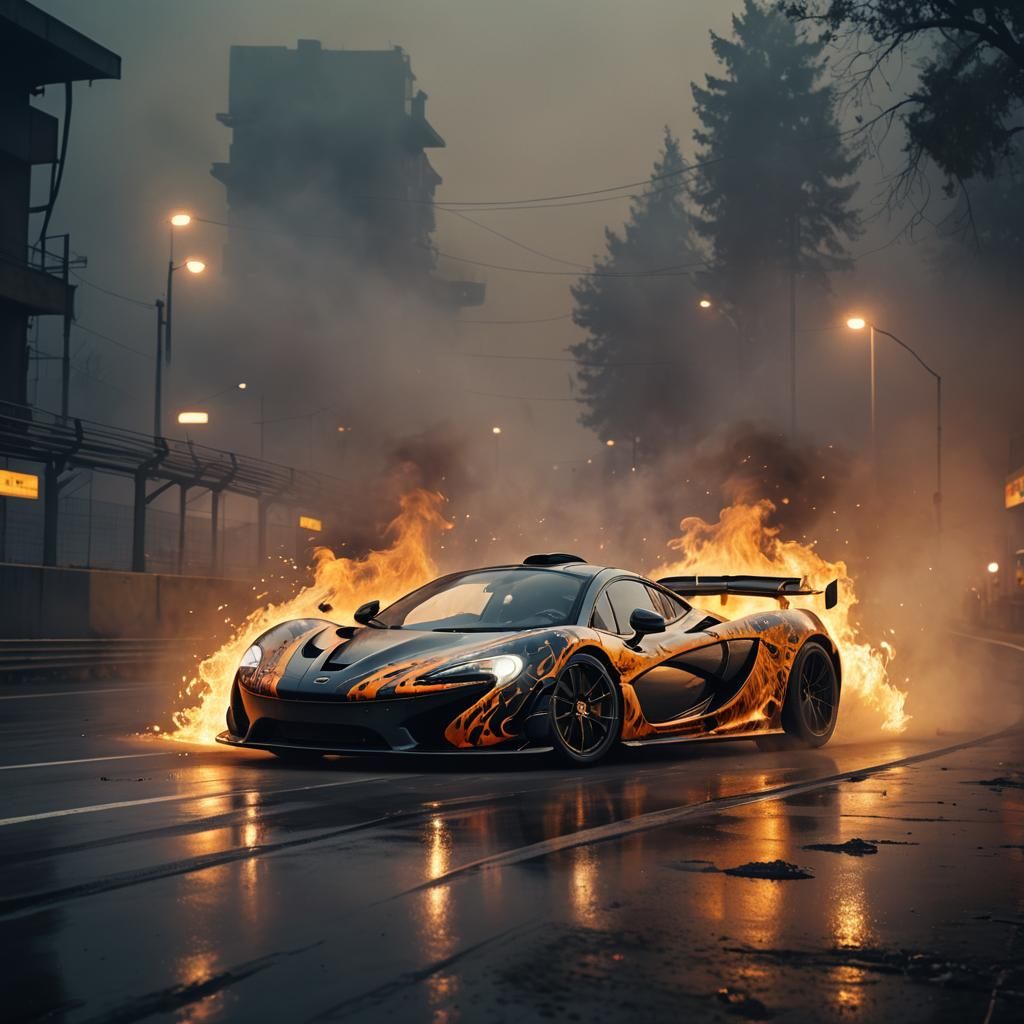 McLaren P1 on Fire: Hyper-Realistic Concept Art
