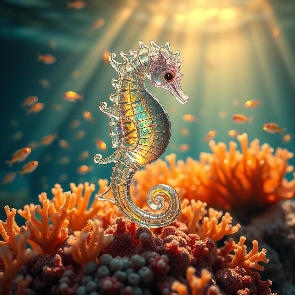 Glass Seahorse Figurine in Fantastical Coral Reef