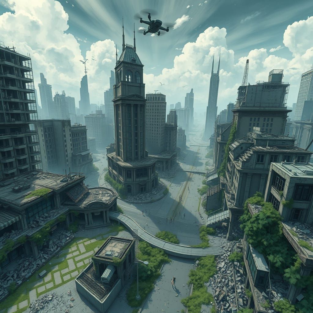 Post-Apocalyptic Metropolis in Ruins Awaits