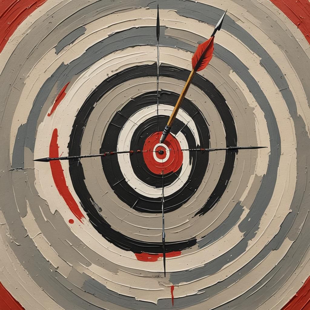 Detailed Gouache Painting of Bullseye with Arrow