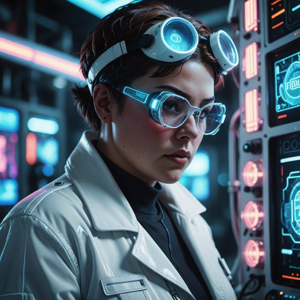 Cyberpunk Scientist in Lab Breakthrough