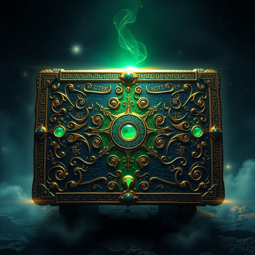 Mystical Tablet of Ancient Wisdom in Emerald Glow