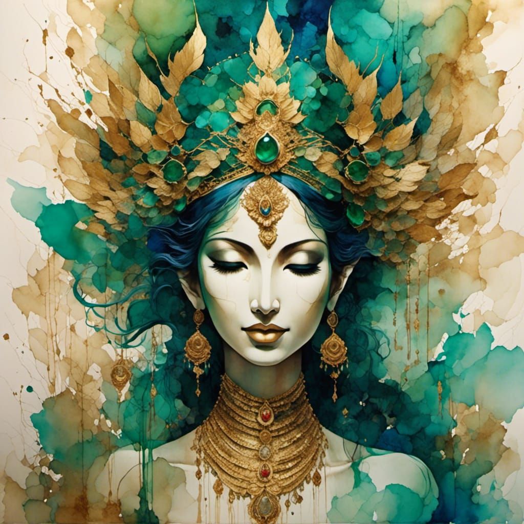 Radiant Lakshmi in Korean Alcohol Ink Style