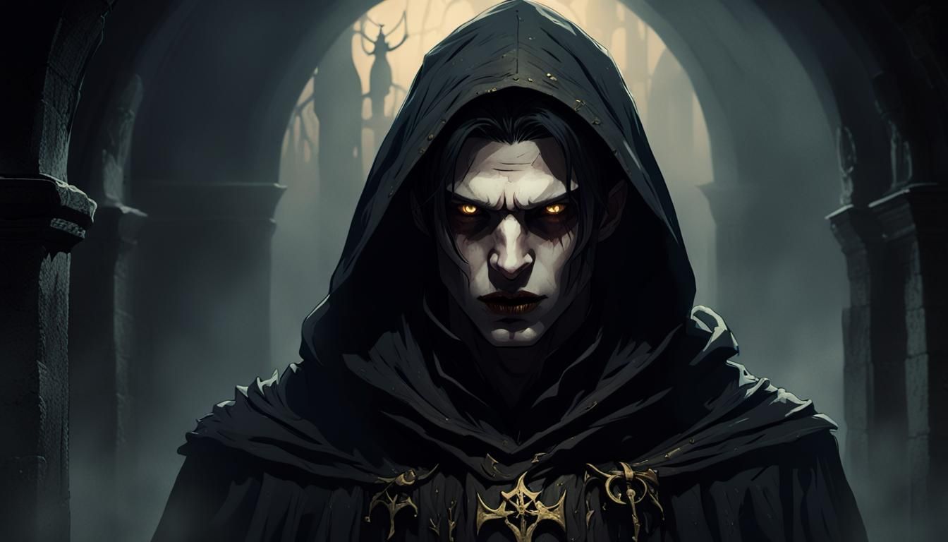 Vampire Portrait in Abandoned Crypt: Dark Fantasy Art