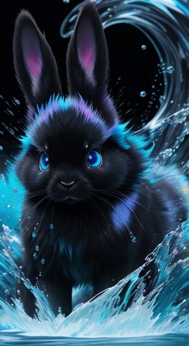 Anime Black Rabbit Summons Swirling Water in Street Art