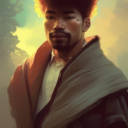 Detailed Portrait of Afro Eurasian Japanese Man