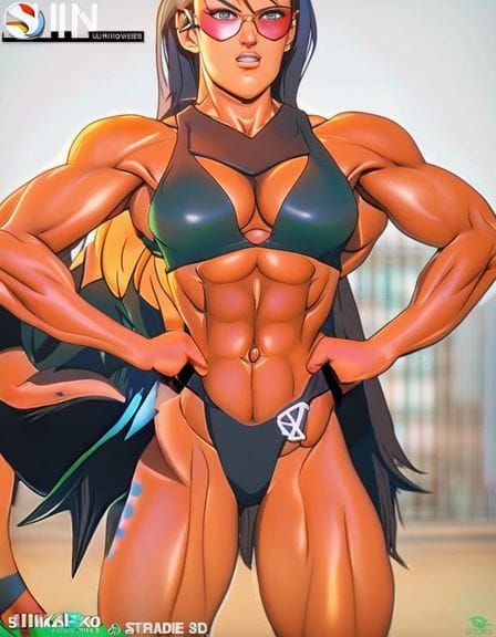 Anime Female Bodybuilder in 3D Digital Art