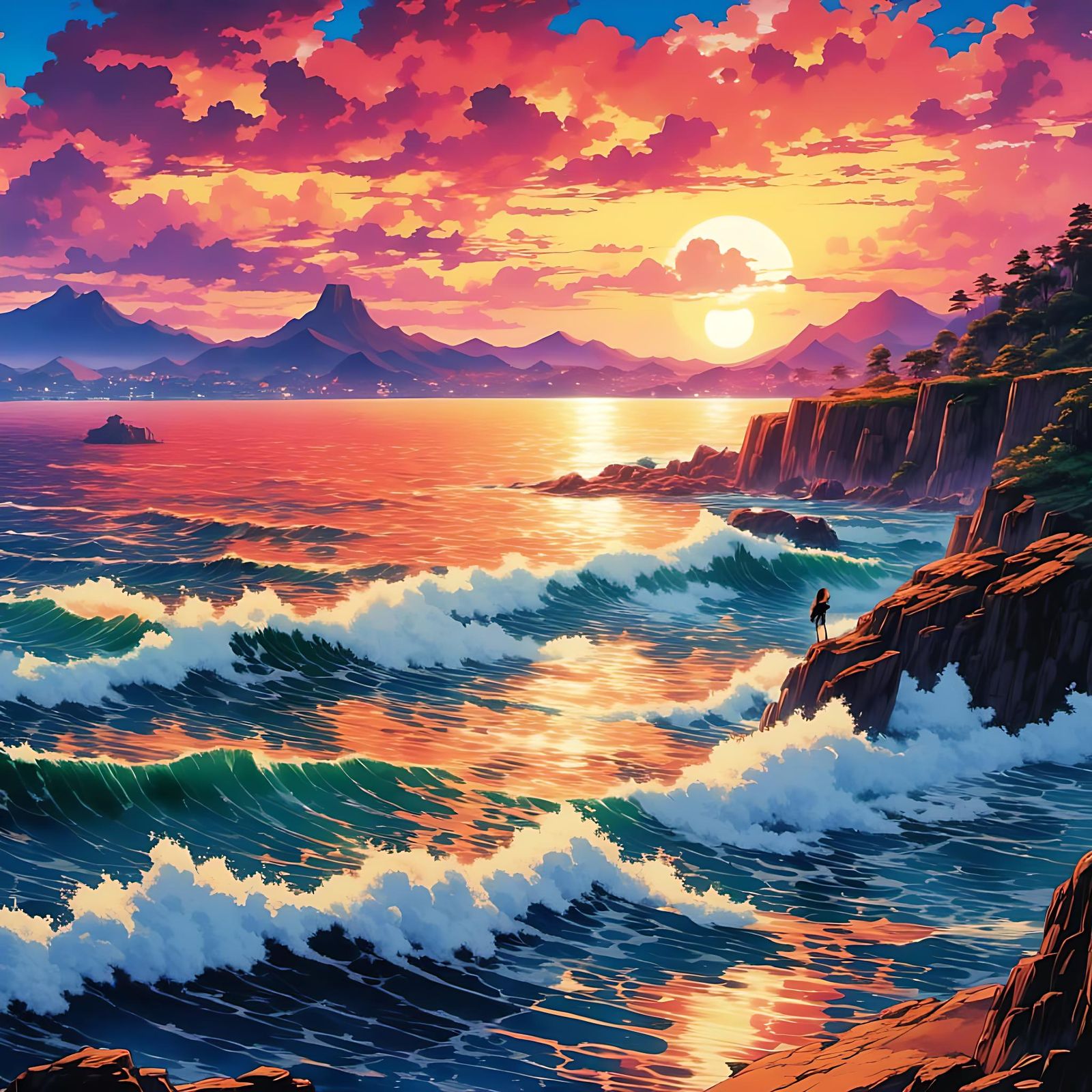 Breathtaking Anime Sunset in Vivid Colors