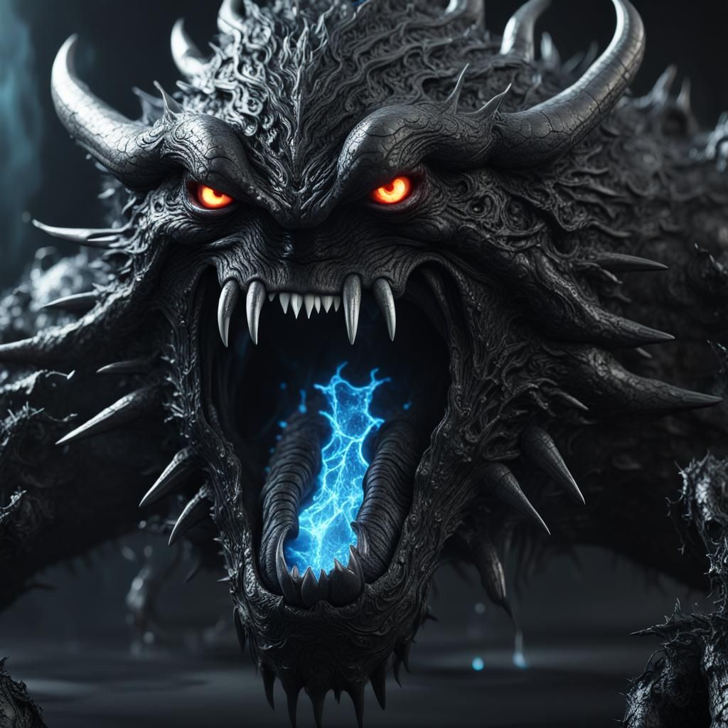 Ominous Vantablack Monster with Glowing Eyes in CGI