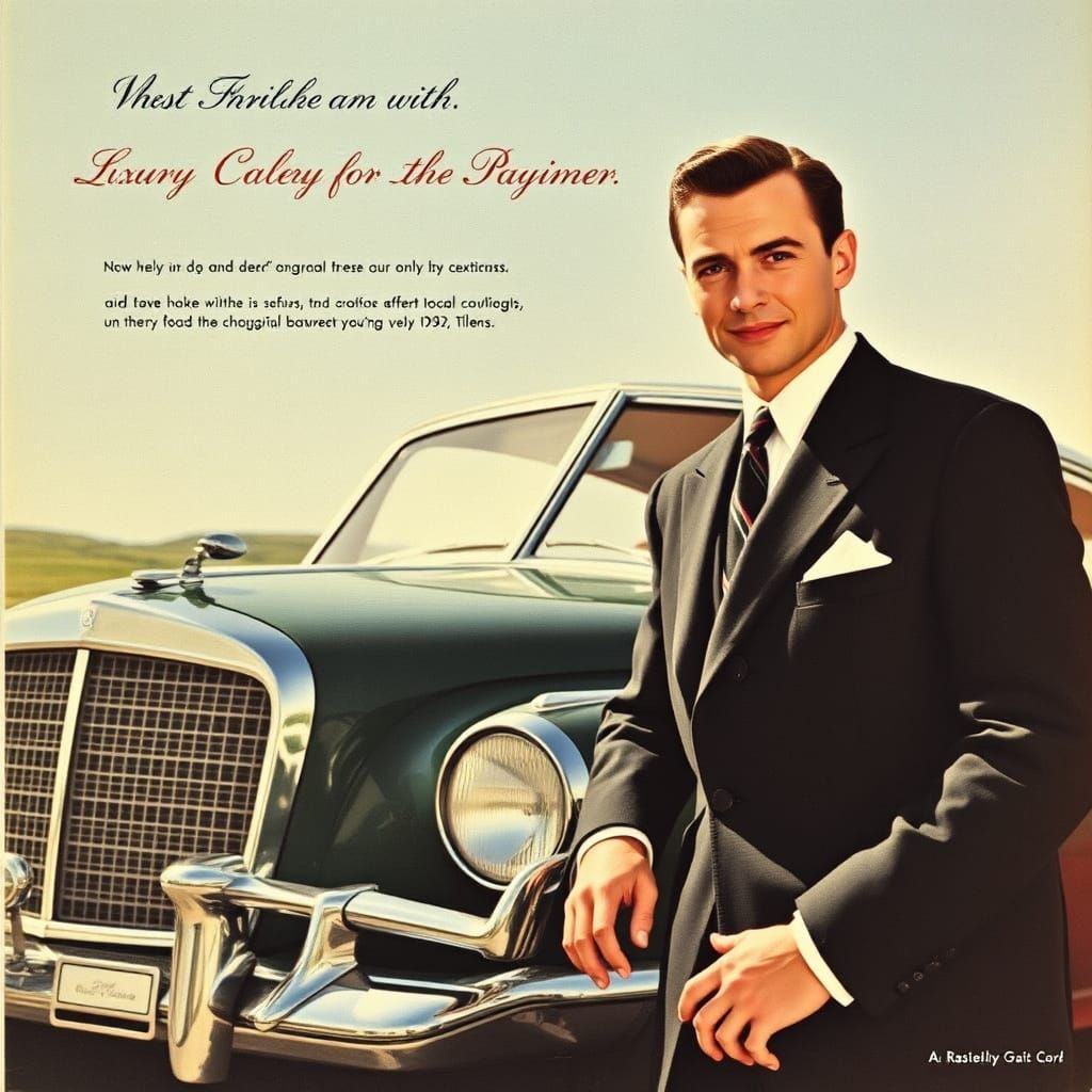 1950s Magazine Ad: Luxury Car with Suave Man