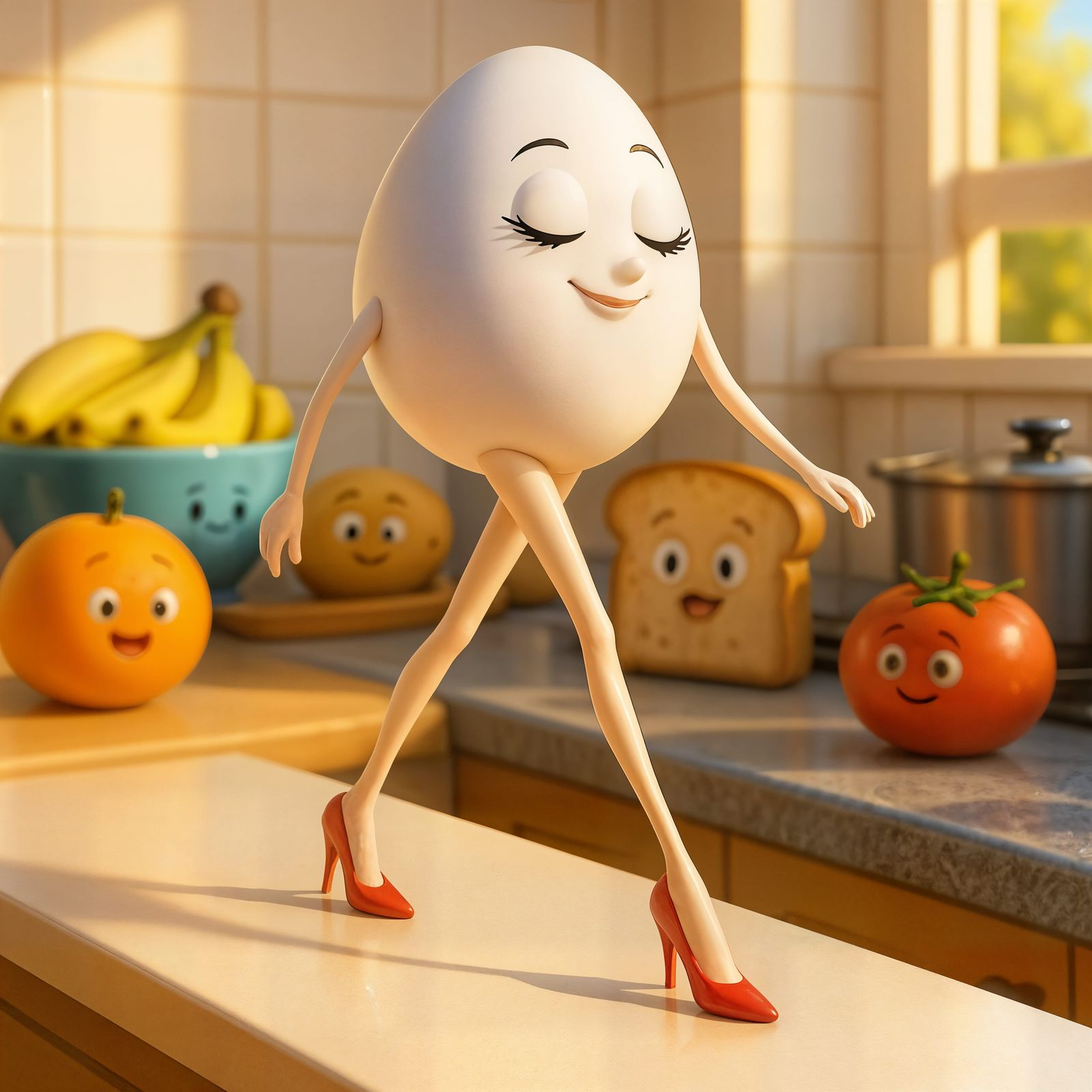 Cartoon Egg Fashion Model on Runway