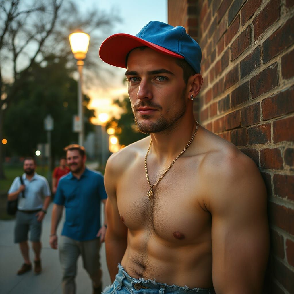 Handsome Man in City Park at Sunset