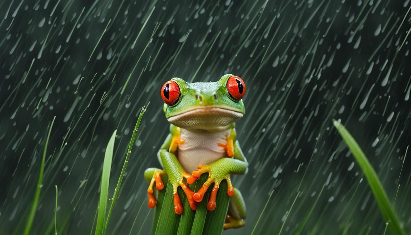 Red-Eyed Tree Frog in Torrential Rain