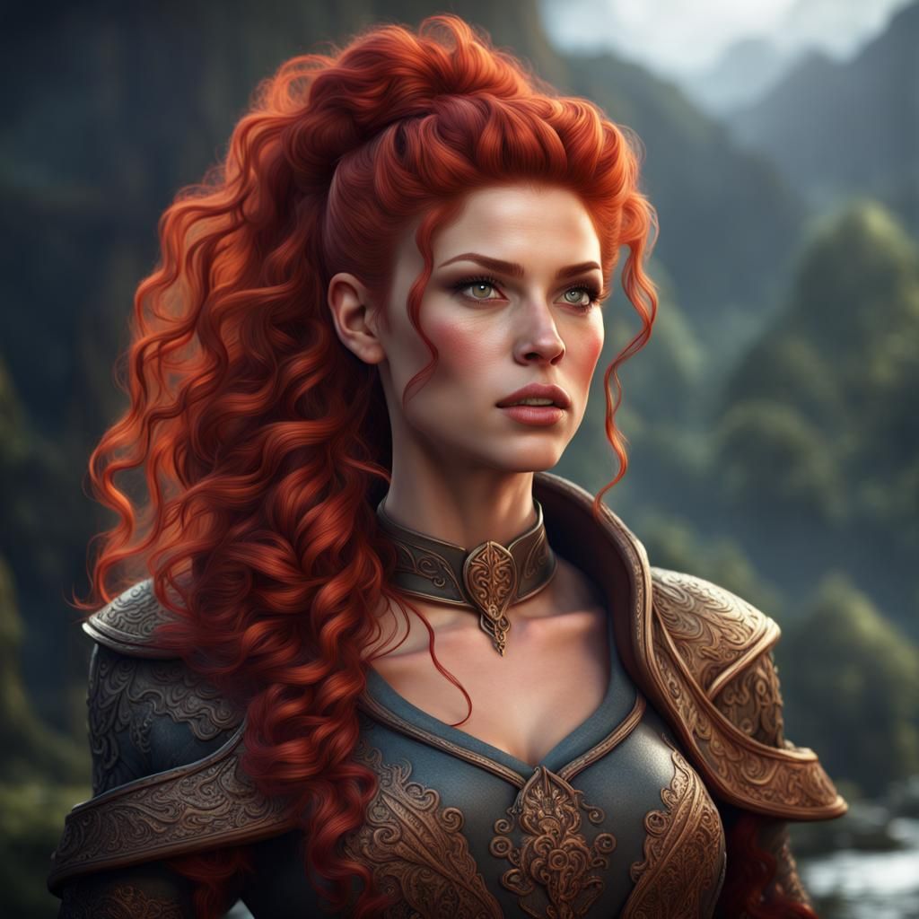 Redhead Fantasy Woman, Detailed Digital Matte Painting