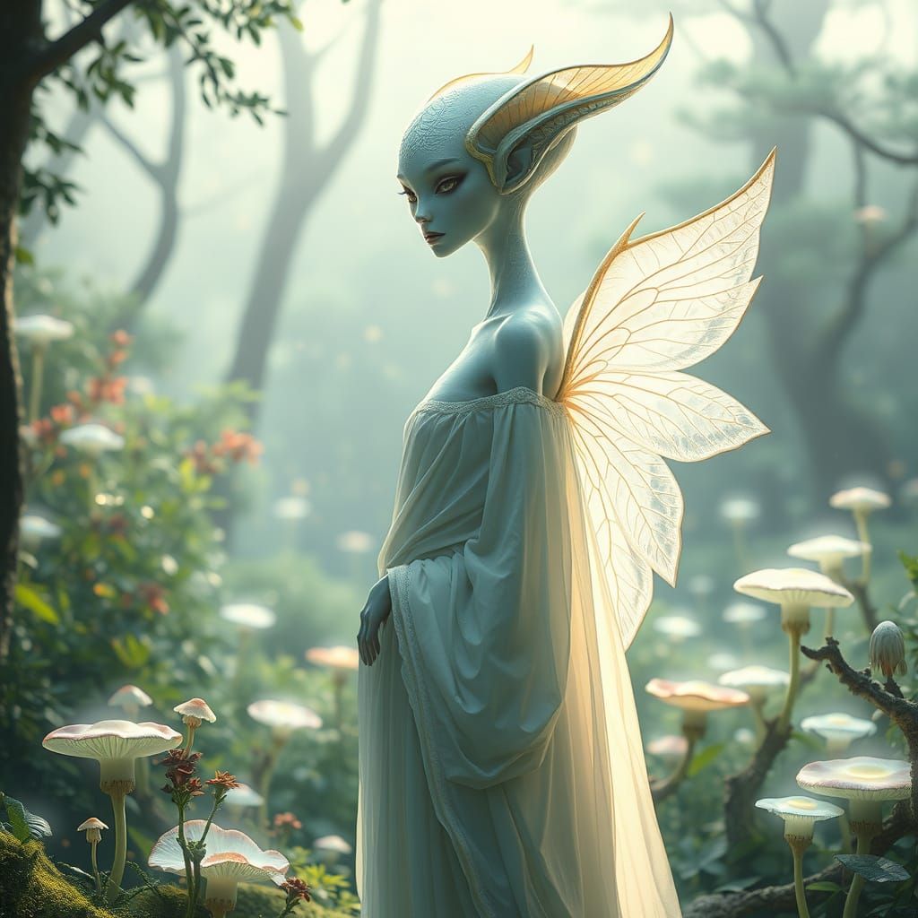 Regal Alien Goddess in Vibrant Forest