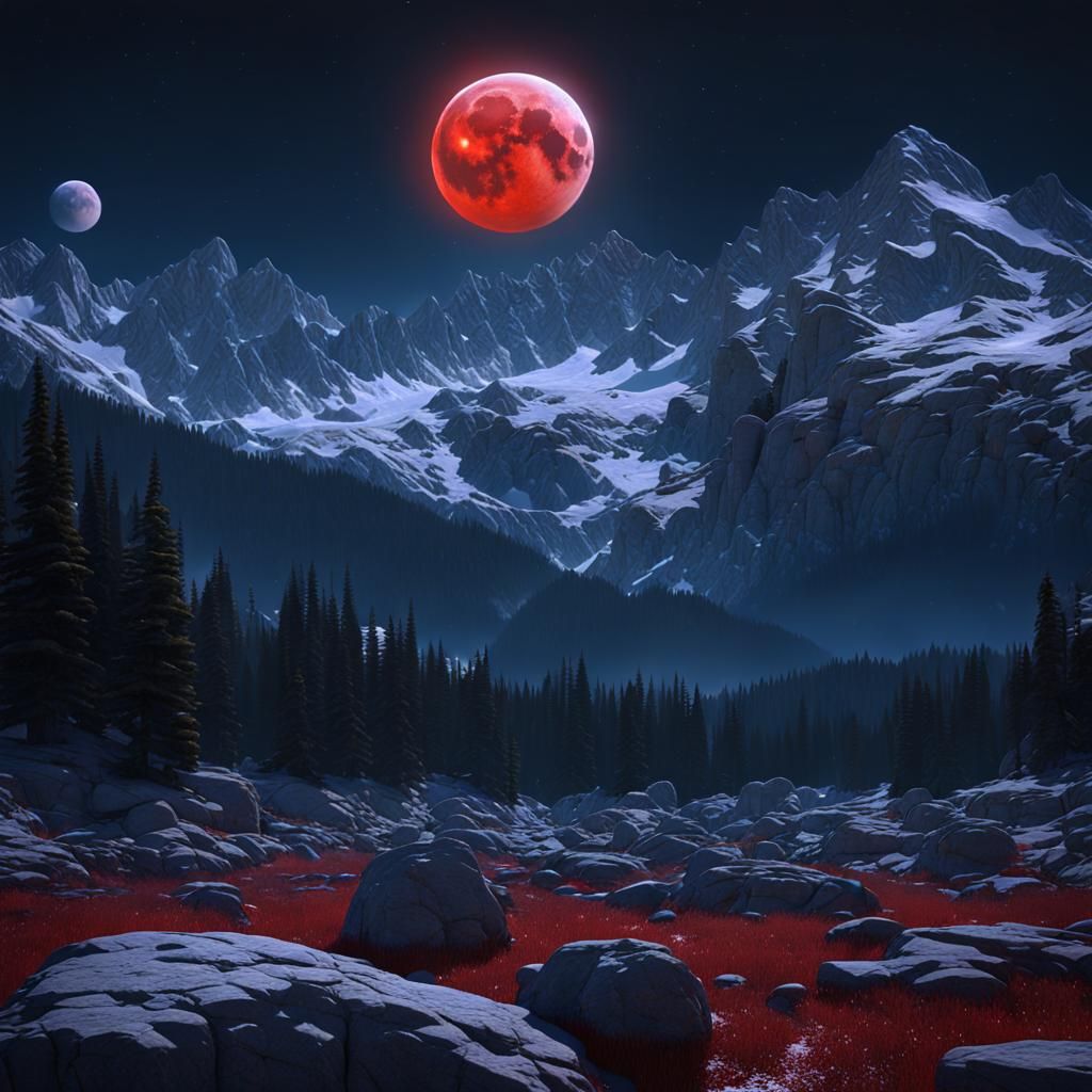 Double Blood Moon Over Rocky Mountains