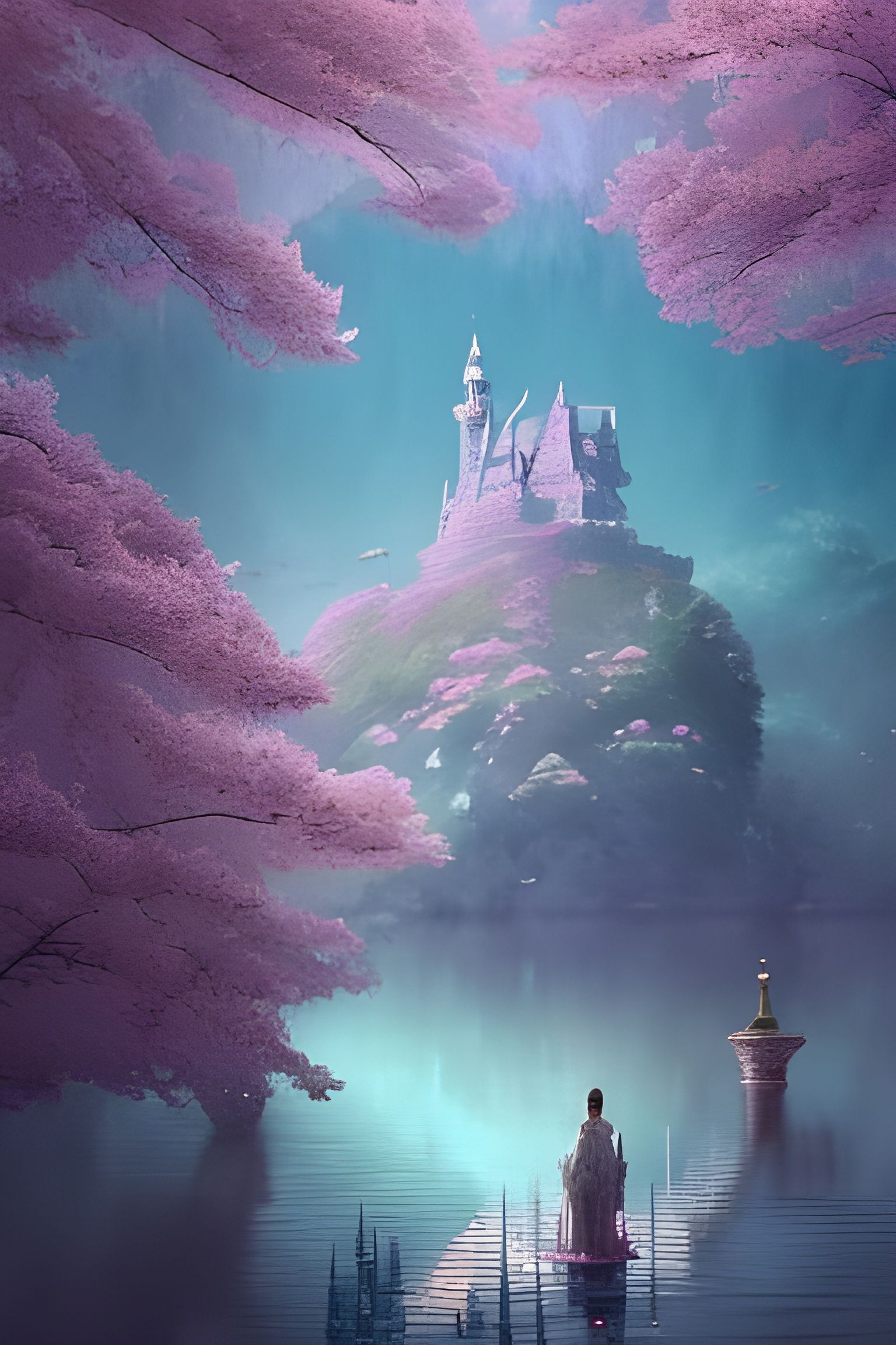 Cherry Blossom Castle in Synthwave Dreamland