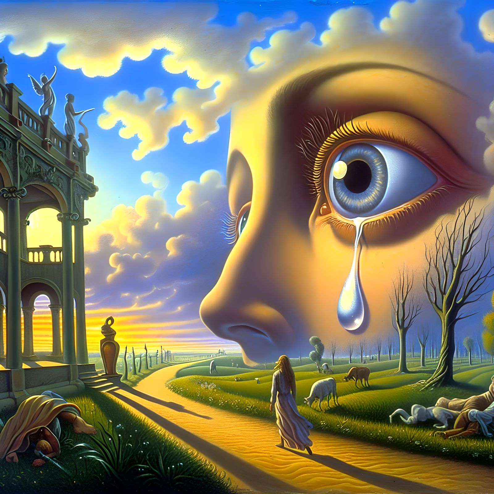 Emotional Surreal Encounter with Single Tear in 16K