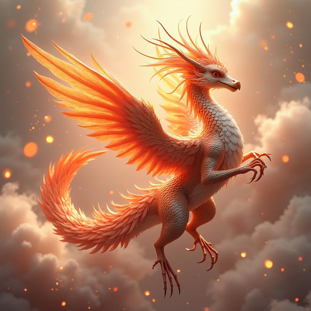 Iridescent Phoenix-Dragon Hybrid in Anime Style
