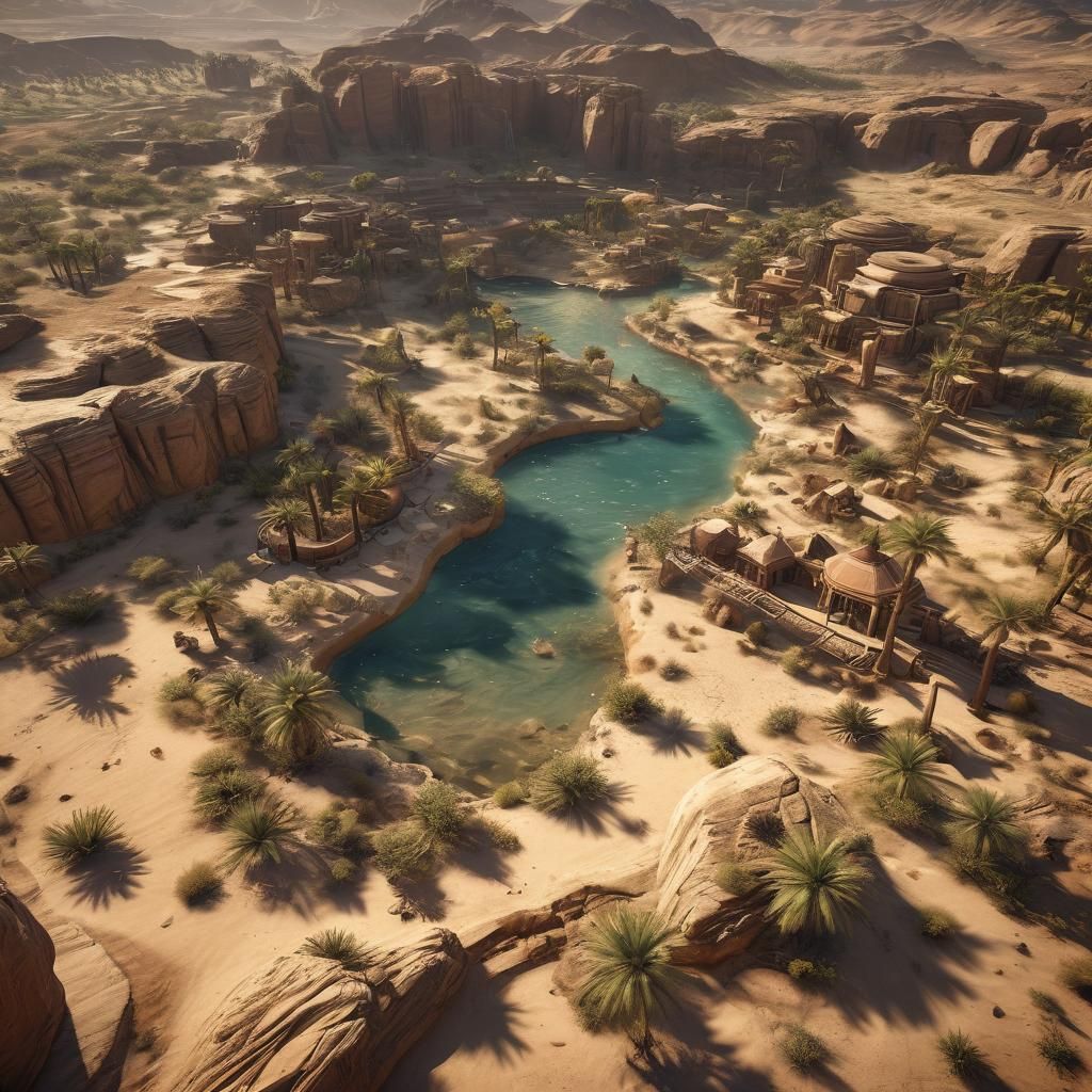 Lush Desert Oasis with Dynamic Lighting