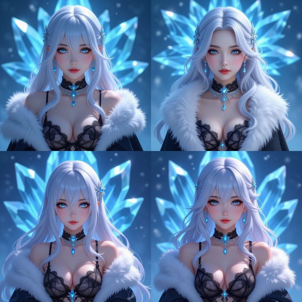 Anime Girl With Silver Hair and Ice Crystal