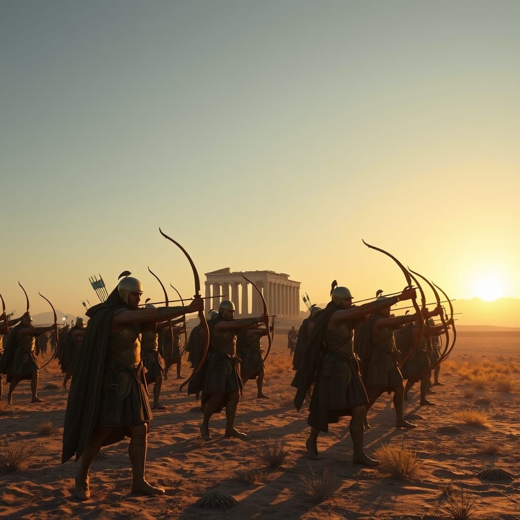 Persian Archers Practice Near Persepolis Ruins in HDR