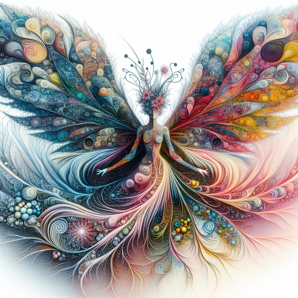 Utopian Fairy in Dream Landscape: Surreal Mixed-Media Art