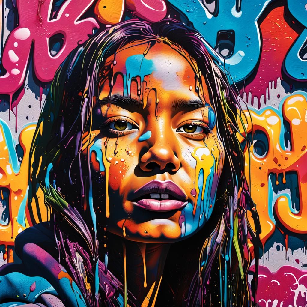 Vibrant Graffiti Art Portrait with 'I Love You' Theme