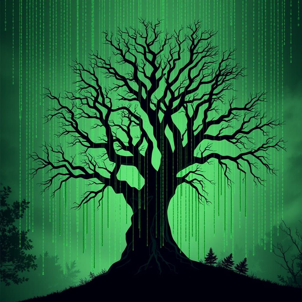Matrix Code Tree in Slytherin Aesthetic