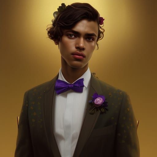 Boy with Roses in Hair, Hyperdetailed Portrait