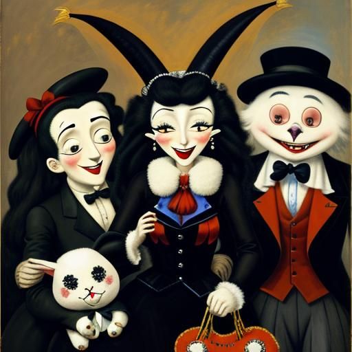 Vampire, Rabbit and Puppet in Expressionist Style