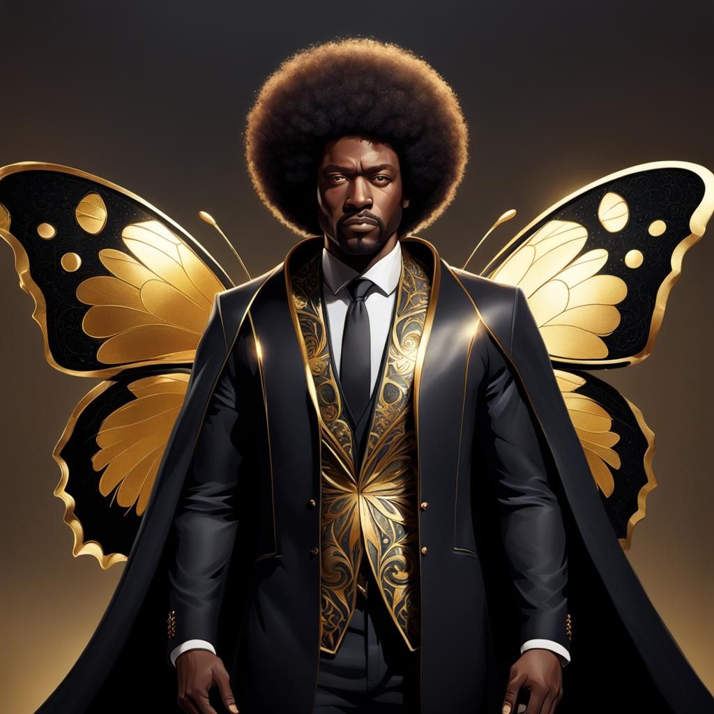 Black Man in Butterfly Cloak: Hyperdetailed Portrait