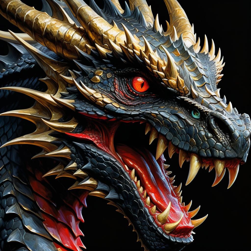Dragon Eye Close-up in Oil Painting Style