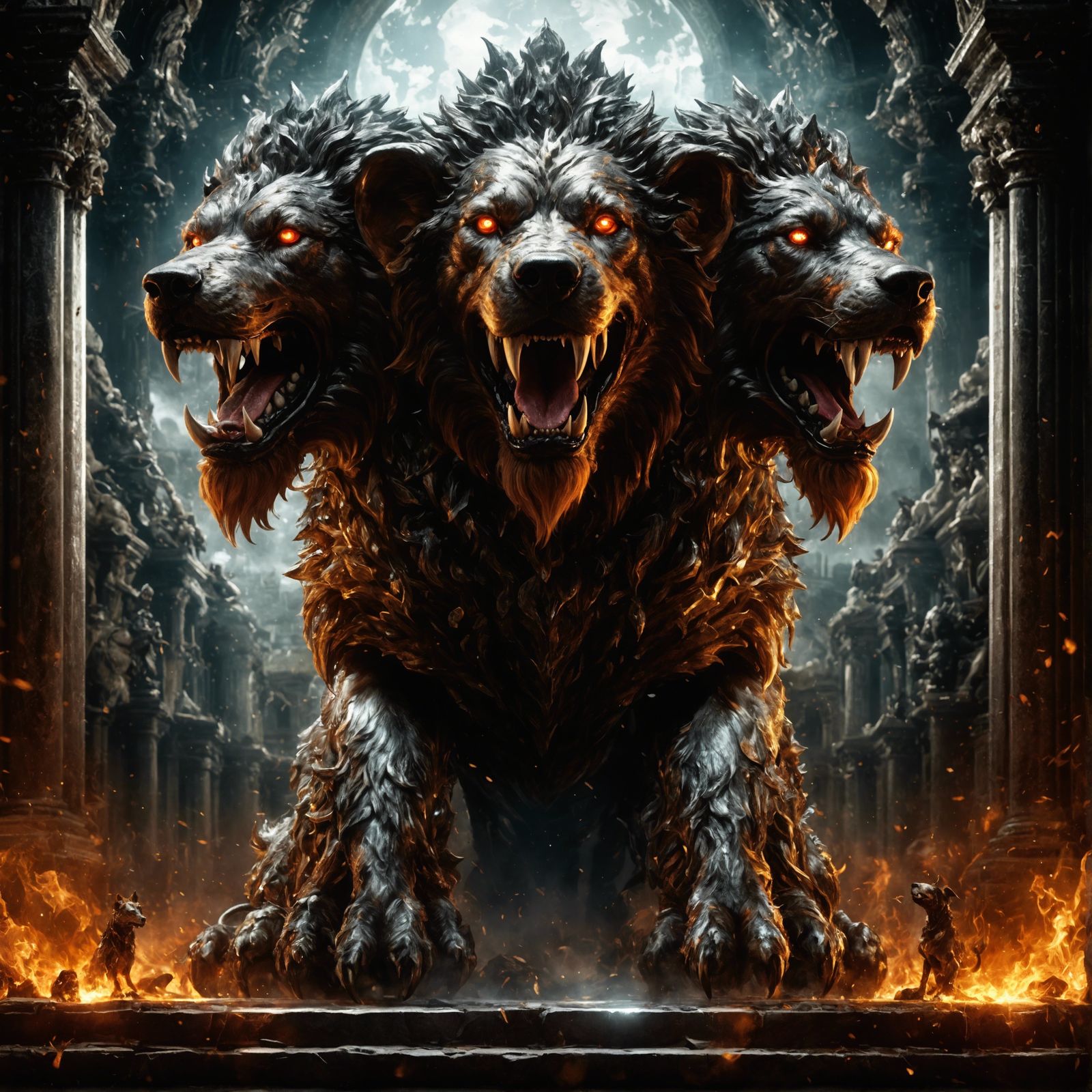 Hyperrealistic Cerberus in Royal Palace Setting