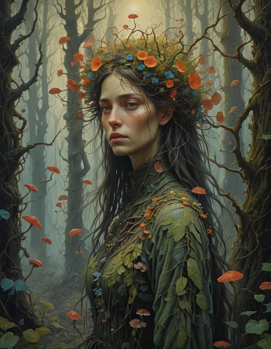 Mystical Forest RPG Character in Surreal Style