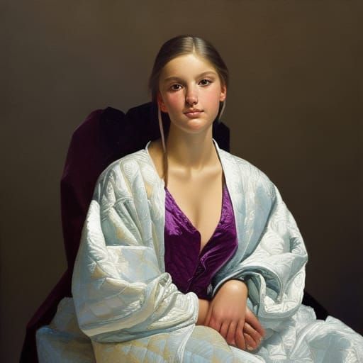 Girl in Satin Dressing Gown as Oil Painting